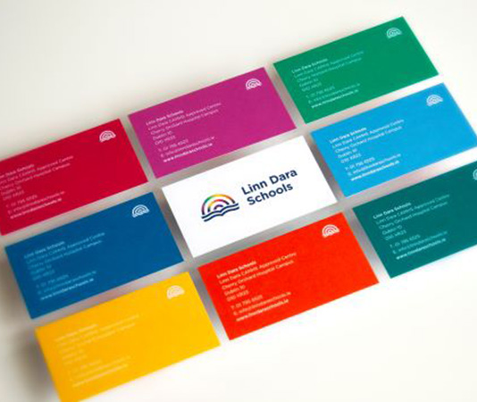 Linn Dara school business cards using Olin Design