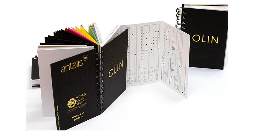 A6 Olin family swatch book cover using Olin Colours