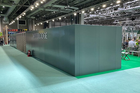 woodlodge exhibition stand side view