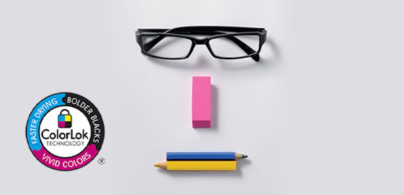 Lunettes avec gomme, crayons de couleur et logo ColorLok