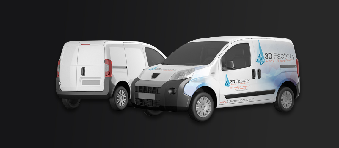 Camionnette blanche personnalisée avec un logo de société au moyen d'un lettrage