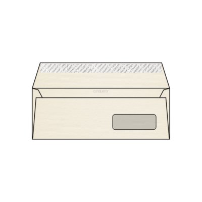 Enveloppe DL 110 x 220 mm sans bande fenêtre à droite en bas 45mm x 100mm Conqueror vergé, vergé, blanc nacré strip, patte droite, 120g/m2 contient du coton