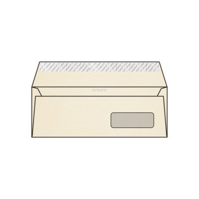 Enveloppe DL 110 x 220 mm fenêtre à droite en bas 45mm x 100mm Conqueror vergé, vergé, crème, strip patte droite, 120g/m2 contient du coton