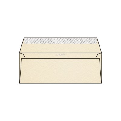 Enveloppe DL 110 x 220 mm sans bande sans fenêtre Conqueror Contour, martelé crème, strip, patte droite, 120g/m2 contient du coton