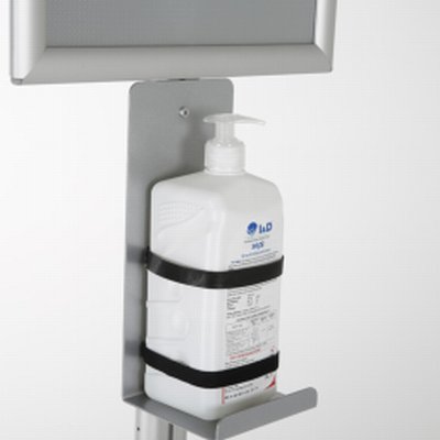 Borne de désinfection distributeur de gel Hydro Alcoolique sur pied avec panneau d'information, A3
