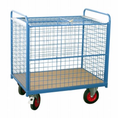 Photo Chariot conteneur 500 kg habillage grillagé avec toit cadenassable
