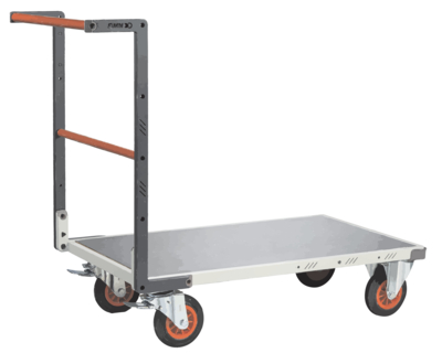 Chariot FIMM flat-pack dossier fixe, 850 x 500 mm, plateau tôle, roues caoutchouc, 400 kg