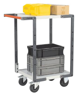 Servante FIMM flat-pack 2 plateaux mélaminé, 550 x 500 mm, roues caoutchouc, 250 kg