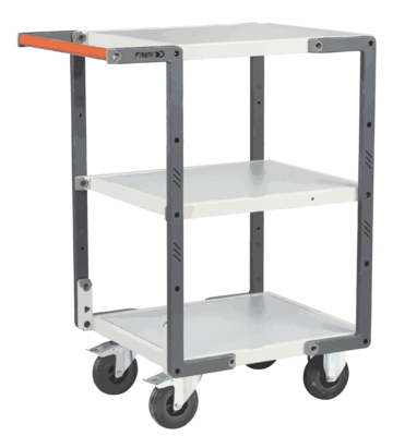 Servante FIMM flat-pack 3 plateaux mélaminé, 550 x 500 mm, roues caoutchouc, 250 kg