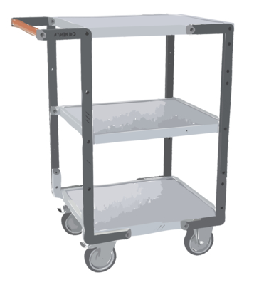 Servante FIMM flat-pack 3 plateaux mélaminé, 550 x 500 mm, roues TPE, 250 kg