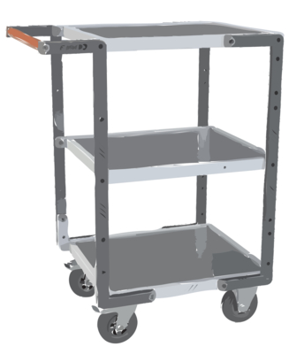 Servante FIMM flat-pack 3 plateaux tôle, 550 x 500 mm, roues caoutchouc, 250 kg