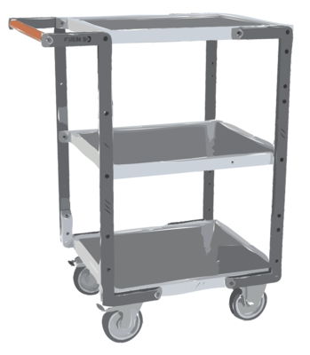 Servante FIMM flat-pack 3 plateaux tôle, 550 x 500 mm, roues TPE, 250 kg