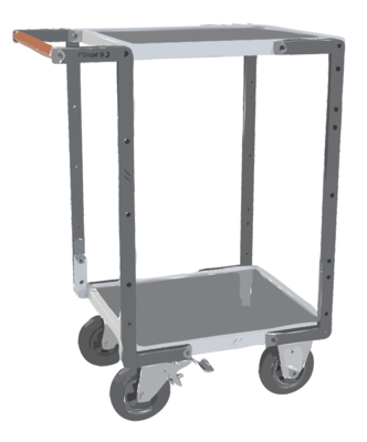 Servante FIMM flat-pack 2 plateaux tôle, 550 x 500 mm, roues caoutchouc, 400 kg