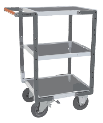 Servante FIMM flat-pack 3 plateaux tôle, 550 x 500 mm, roues caoutchouc, 400 kg