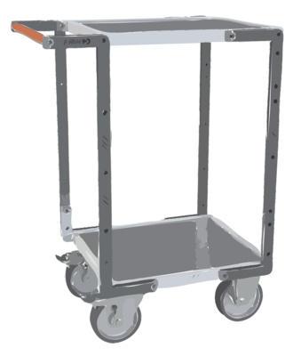 Servante FIMM flat-pack 2 plateaux tôle, 550 x 500 mm, roues TPE, 400 kg