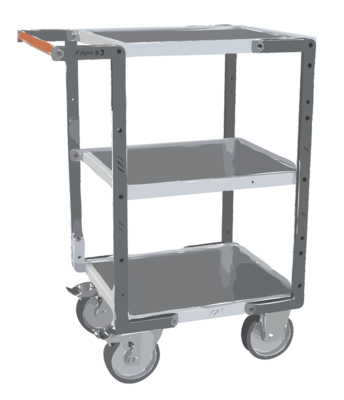 Servante FIMM flat-pack 3 plateaux tôle, 550 x 500 mm, roues TPE, 400 kg