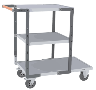 Servante FIMM flat-pack 3 plateaux mélaminé 1 pl. 850x500 mm, 2 plx 550x500 mm roues CC 250kg