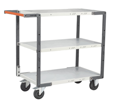 Servante FIMM flat-pack 3 plateaux mélaminé, 850 x 500 mm, roues caoutchouc, 250 kg