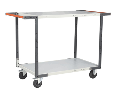 Servante FIMM flat-pack 2 plateaux mélaminé double poignées 850 x 500 mm roues caoutchouc 250 kg