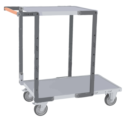 Servante FIMM flat-pack 2 plx mélaminé 1 pl. 850 x 500 mm et 1 pl. 550 x 500 mm roues TPE 250 kg