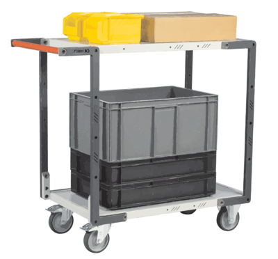 Servante FIMM flat-pack 2 plateaux mélaminé, 850 x 500 mm, roues TPE, 250 kg