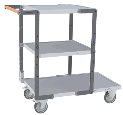 Servante FIMM flat-pack 3 plateaux mélaminé 1 pl. 850 x 500 mm et 2 plx 550 x 500 mm roues TPE 250kg