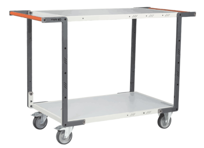 Servante FIMM flat-pack 2 plateaux mélaminé double poignées 850 x 500 mm roues TPE 250 kg