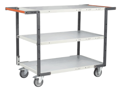 Servante FIMM flat-pack 3 plateaux mélaminé double poignées 850 x 500 mm roues TPE 250 kg