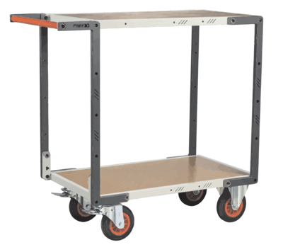 Servante FIMM flat-pack 2 plateaux médium, 850 x 500 mm, roues caoutchouc, 400 kg