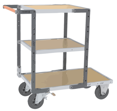 Servante FIMM flat-pack 3 plateaux médium 1 pl. 850 x 500 mm et 2 plx 550 x 500 mm roues CC 400 kg