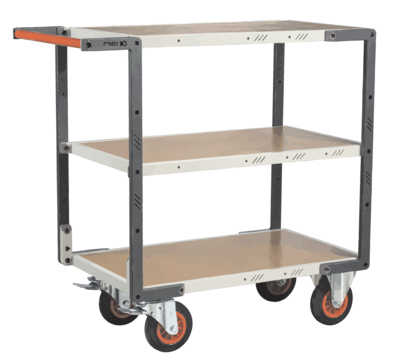 Servante FIMM flat-pack 3 plateaux médium, 850 x 500 mm, roues caoutchouc, 400 kg