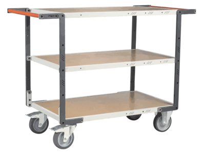 Servante FIMM flat-pack 3 plateaux médium double poignées 850 x 500 mm roues TPE 400 kg