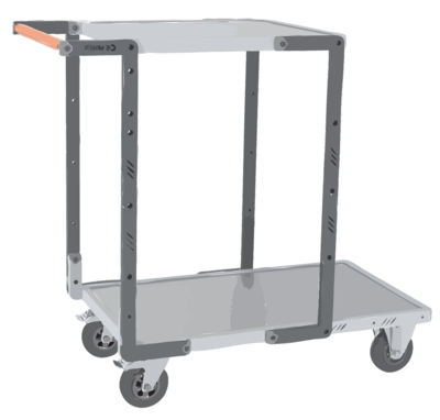 Servante FIMM flat-pack 2 plx tôle 1 pl. 850 x 500 mm et 1 pl. 550 x 500 mm roues caoutchouc 250 kg