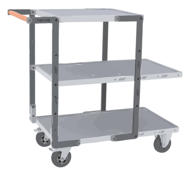 Servante FIMM flat-pack 3 plx tôle 2 plx 850 x 500 mm et 1 pl. 550 x 500 mm roues caoutchouc 250 kg