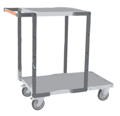 Servante FIMM flat-pack 2 plx tôle 1 plateau 850 x 500 mm et 1 plateau 550 x 500 mm roues TPE 250 kg