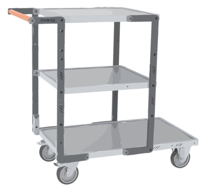 Servante FIMM flat-pack 3 plx tôle 1 plateau 850 x 500 mm et 2 plx 550 x 500 mm roues TPE 250 kg