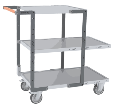 Servante FIMM flat-pack 3 plx tôle 2 plx 850 x 500 mm et 1 plateau 550 x 500 mm roues TPE 250 kg