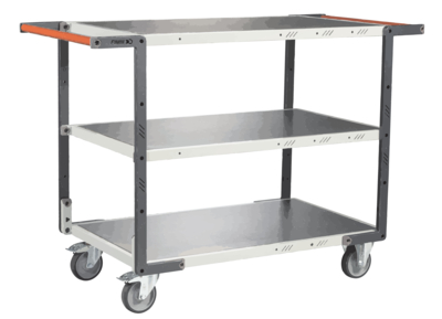 Servante FIMM flat-pack 3 plateaux tôle double poignées 850 x 500 mm roues TPE 250 kg