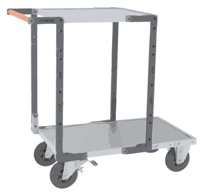 Servante FIMM flat-pack 2 plx tôle 1 pl. 850 x 500 mm et 1 pl. 550 x 500 mm roues caoutchouc 400 kg