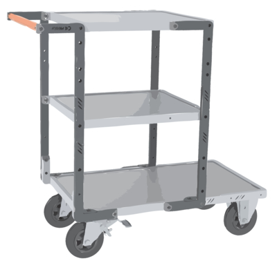 Servante FIMM flat-pack 3 plx tôle 1 pl. 850 x 500 mm et 2 plx 550 x 500 mm roues caoutchouc 400 kg