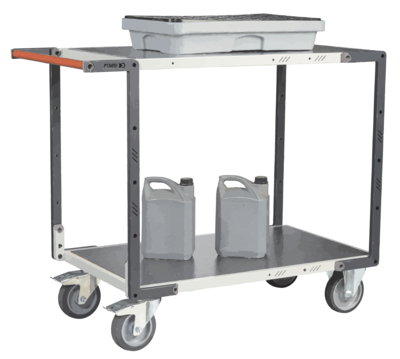 Servante FIMM flat-pack 2 plateaux tôle, 850 x 500 mm, roues TPE, 400 kg