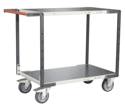 Servante FIMM flat-pack 2 plateaux tôle, 850 x 500 mm, roues TPE, 400 kg