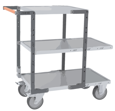 Servante FIMM flat-pack 3 plx tôle 2 plx 850 x 500 mm et 1 plateau 550 x 500 mm roues TPE 400 kg