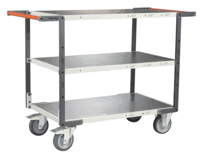 Servante FIMM flat-pack 3 plateaux tôle double poignées 850 x 500 mm roues TPE 400 kg