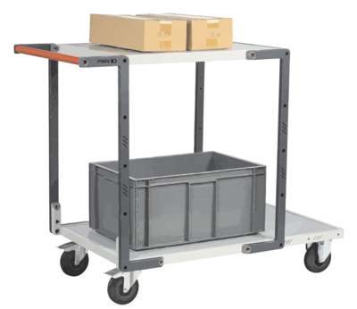 Servante FIMM flat-pack 2 plx mélaminé 1 pl. 1000 x 600 mm et 1 pl. 700 x 600 mm roues cc 250 kg