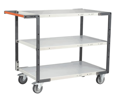 Servante FIMM flat-pack 3 plateaux mélaminé, 1000 x 600 mm, roues TPE, 250 kg