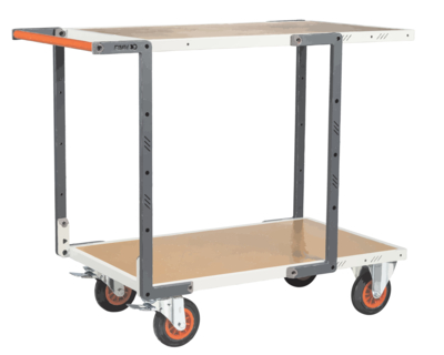 Servante FIMM flat-pack 2 plateaux médium, 1000 x 600 mm, roues caoutchouc, 400 kg