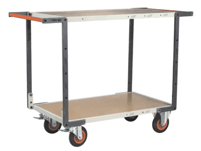 Servante FIMM flat-pack 2 plateaux médium double poignées 1000 x 600 mm roues caoutchouc 400 kg