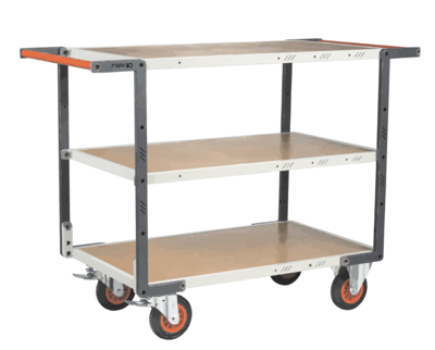 Servante FIMM flat-pack 3 plateaux médium double poignées 1000 x 600 mm roues caoutchouc 400 kg