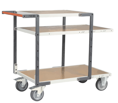 Servante FIMM flat-pack 3 plx médium 2 plateaux 1000 x 600 mm et 1 pl. 700 x 600 mm roues TPE 400 kg